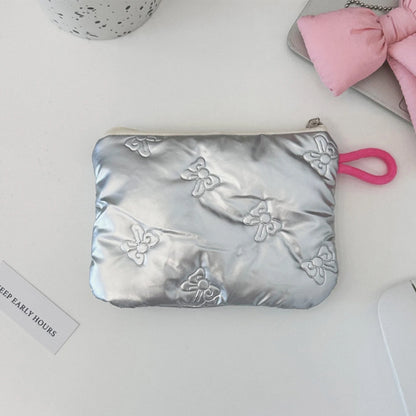 Compact Silver Zipper Pouch