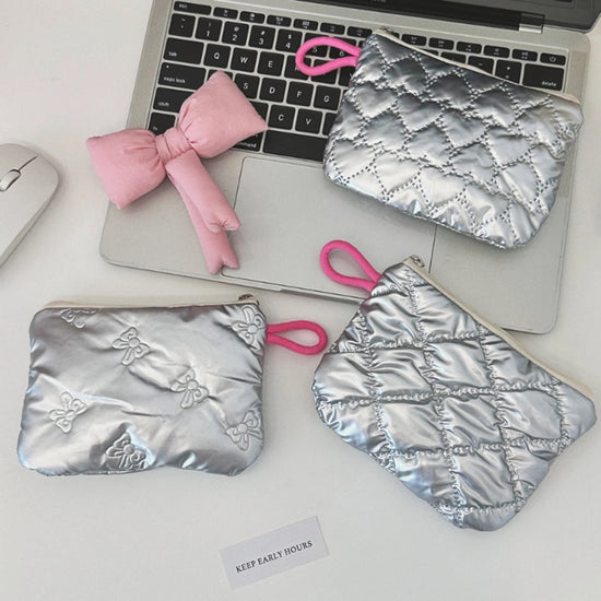Compact Silver Zipper Pouch