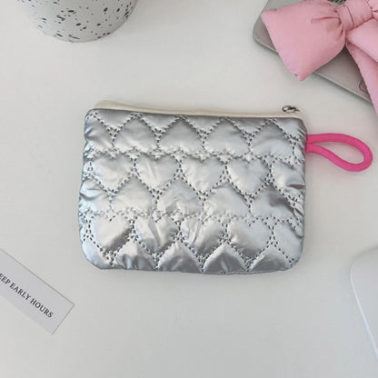 Compact Silver Zipper Pouch